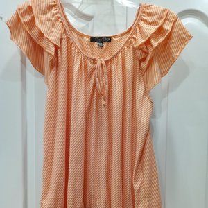 ZENA Woman- NWOT Peach and White Ruffle Top
